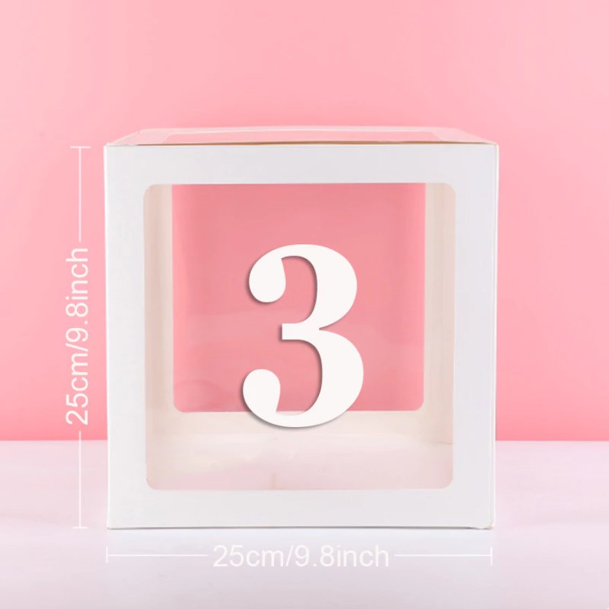 Transparent White Balloon Box with Number & Letter | Party Decoration Box for Birthday, Baby Shower