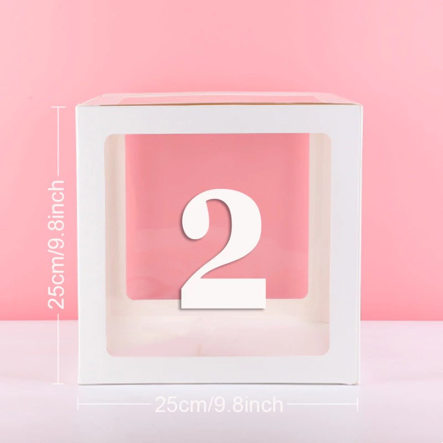 Transparent White Balloon Box with Number & Letter | Party Decoration Box for Birthday, Baby Shower