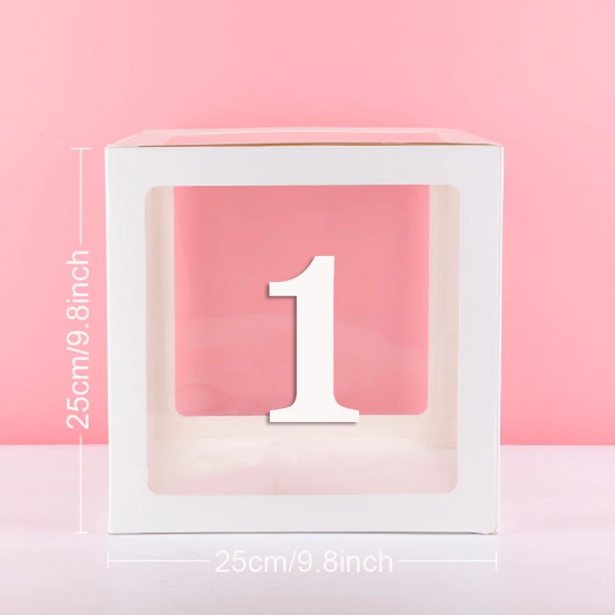 Transparent White Balloon Box with Number & Letter | Party Decoration Box for Birthday, Baby Shower