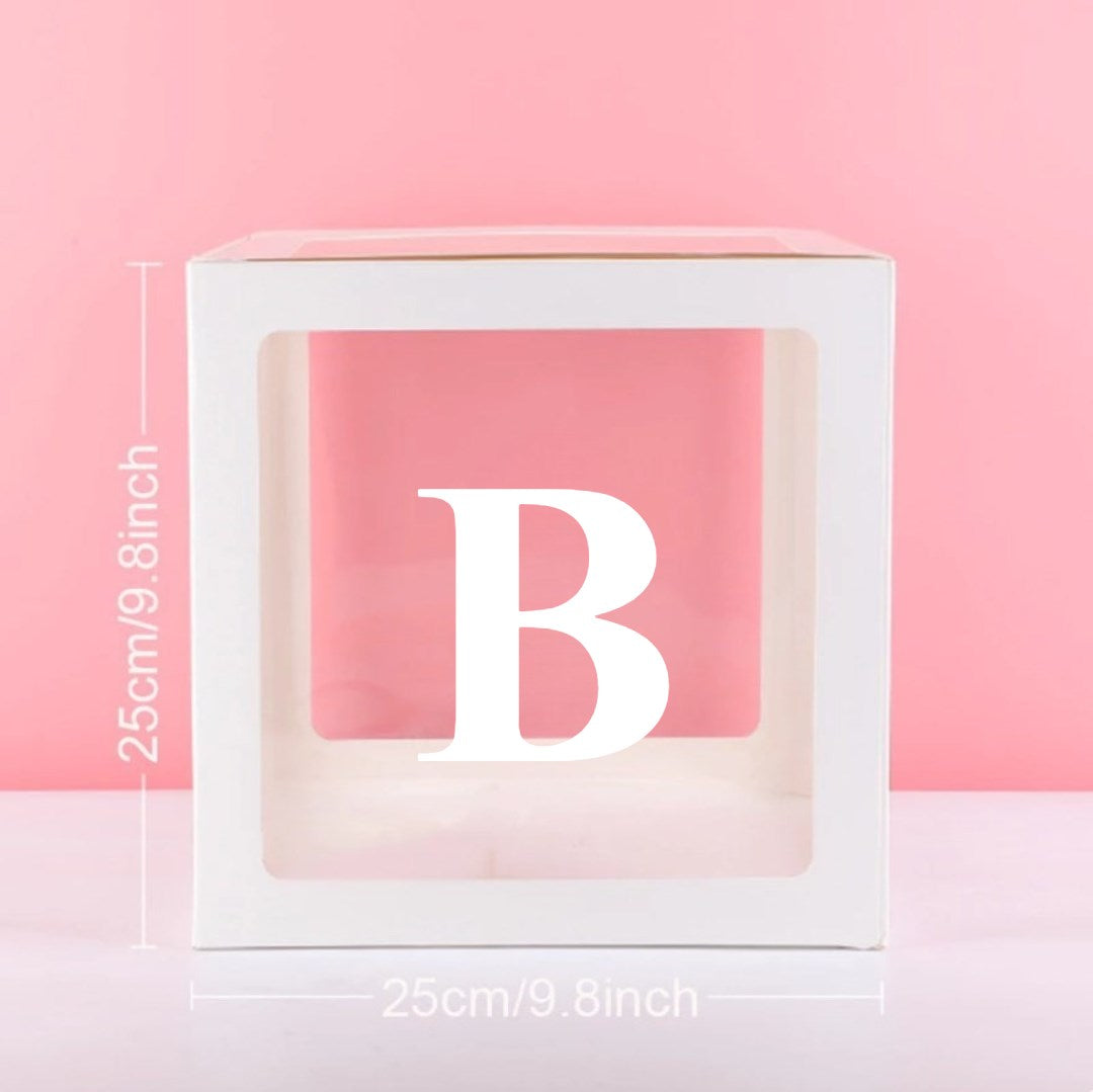 Transparent White Balloon Box with Number & Letter | Party Decoration Box for Birthday, Baby Shower