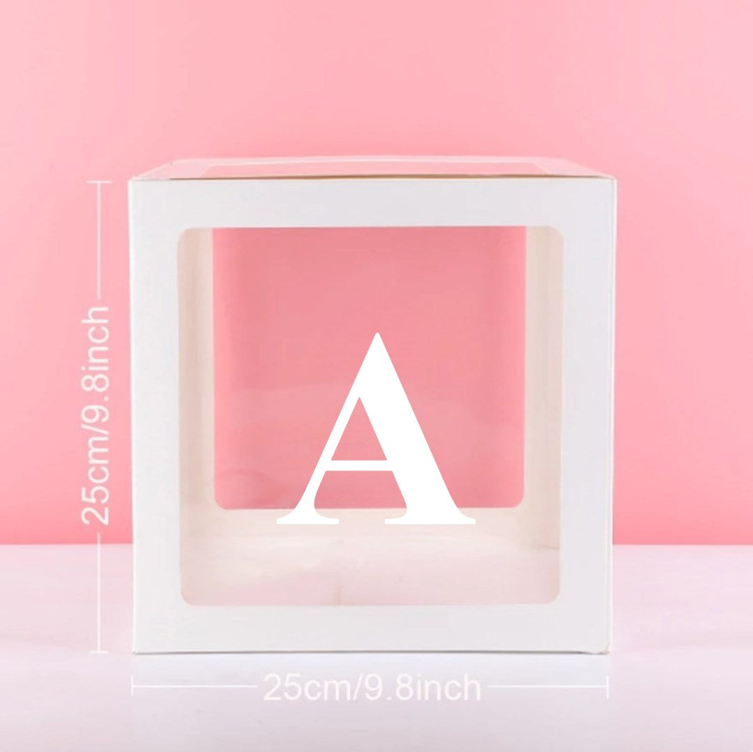 Transparent White Balloon Box with Number & Letter | Party Decoration Box for Birthday, Baby Shower