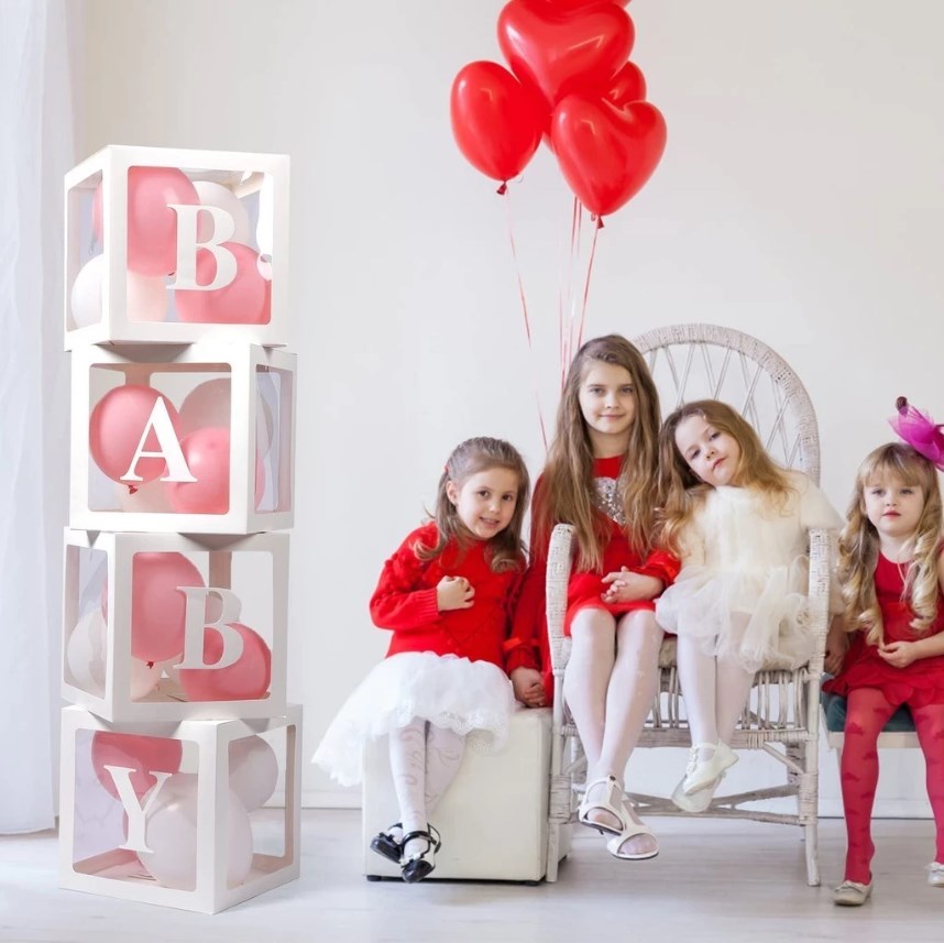Transparent White Balloon Box with Number & Letter | Party Decoration Box for Birthday, Baby Shower