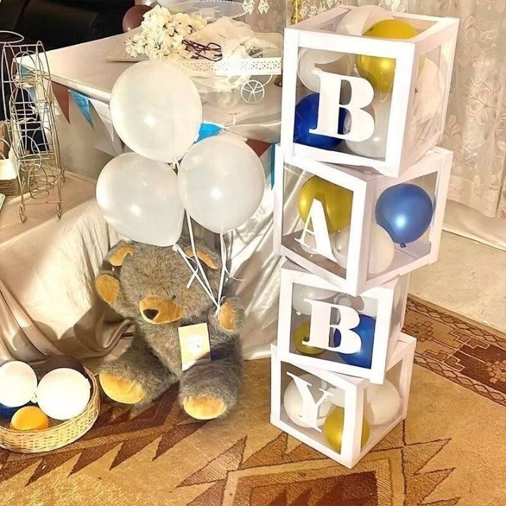 Transparent White Balloon Box with Number & Letter | Party Decoration Box for Birthday, Baby Shower