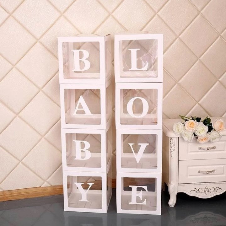 Transparent White Balloon Box with Number & Letter | Party Decoration Box for Birthday, Baby Shower