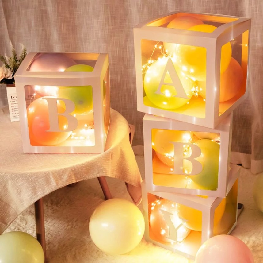 Transparent White Balloon Box with Number & Letter | Party Decoration Box for Birthday, Baby Shower