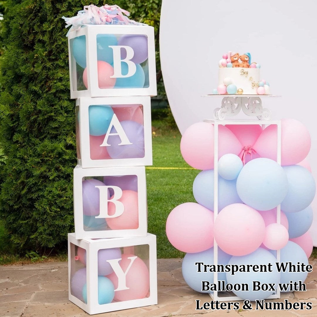 Transparent White Balloon Box with Number & Letter | Party Decoration Box for Birthday, Baby Shower