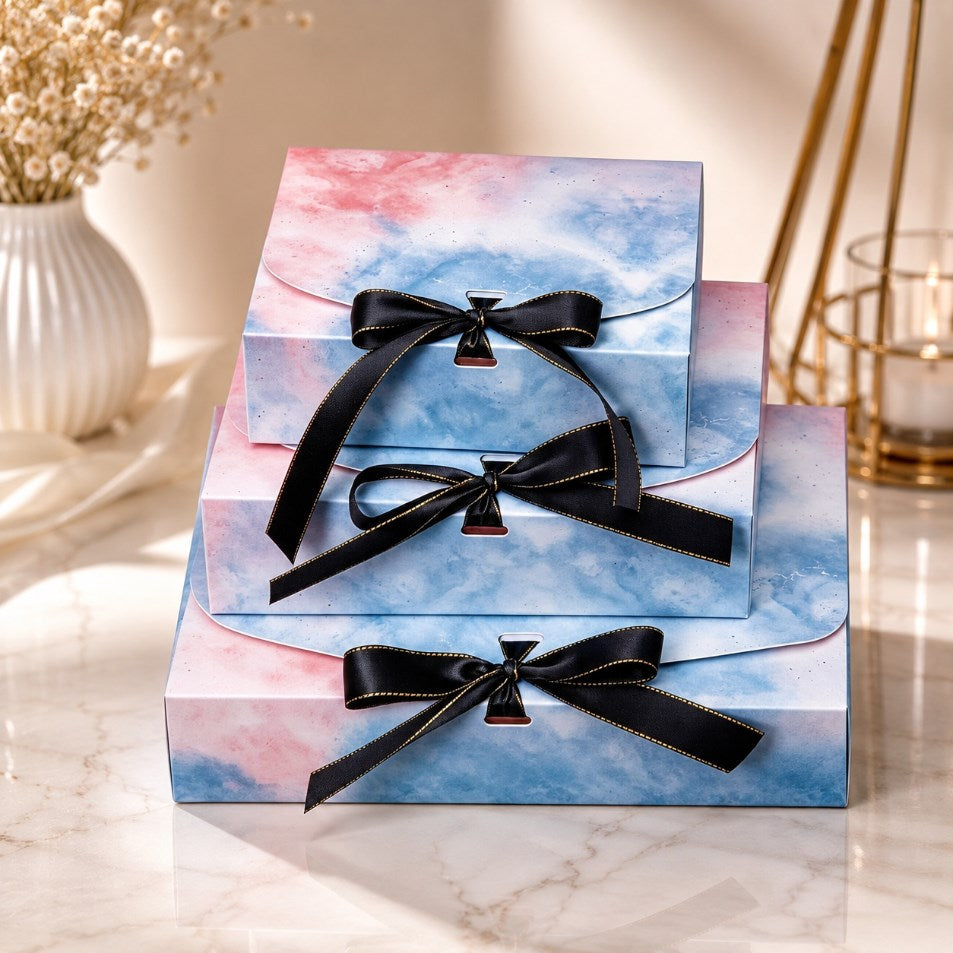Brown/white Clamshell w/ribbon cardboard pastry gift box bowknot box combination packaging box