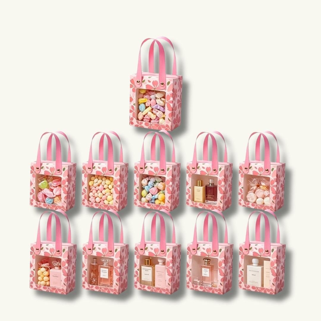 10pcs Premium Candy Gift Boxes with Clear Window | Pink Paper Favor Souvenir & Party Gifts