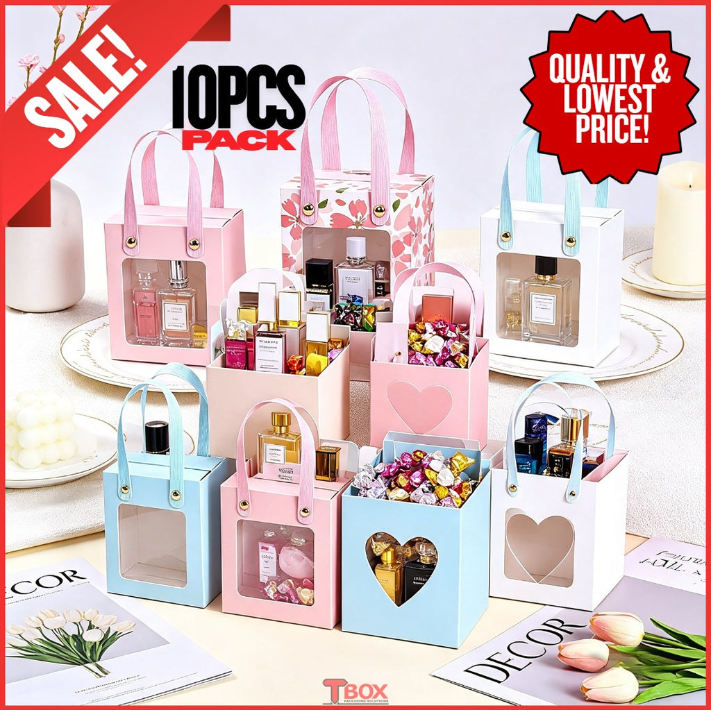 10pcs Premium Candy Gift Boxes with Clear Window | Pink Paper Favor Souvenir & Party Gifts