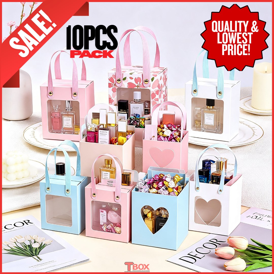 10pcs Premium Candy Gift Boxes with Clear Window | Pink Paper Favor Souvenir & Party Gifts
