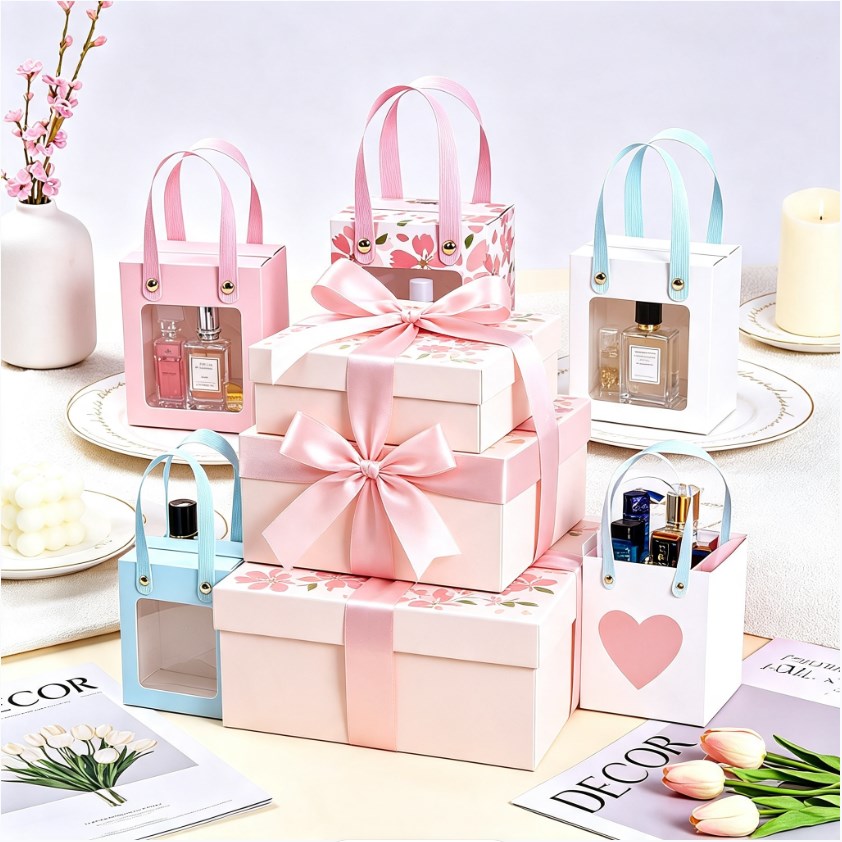 10pcs Premium Candy Gift Boxes with Clear Window | Pink Paper Favor Souvenir & Party Gifts