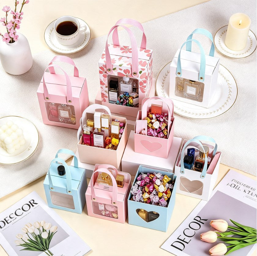 10pcs Premium Candy Gift Boxes with Clear Window | Pink Paper Favor Souvenir & Party Gifts