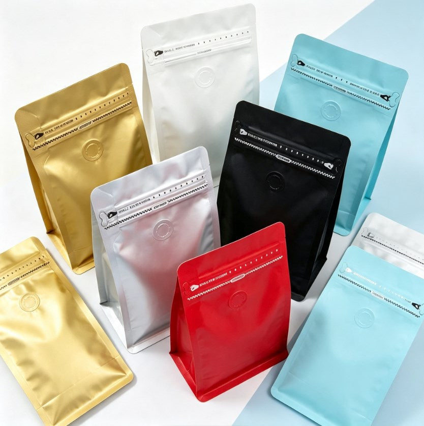 Flat Bottom Coffee Bean Bag Pouch with One-Way Valve | Premium Resealable Coffee Packaging Bag