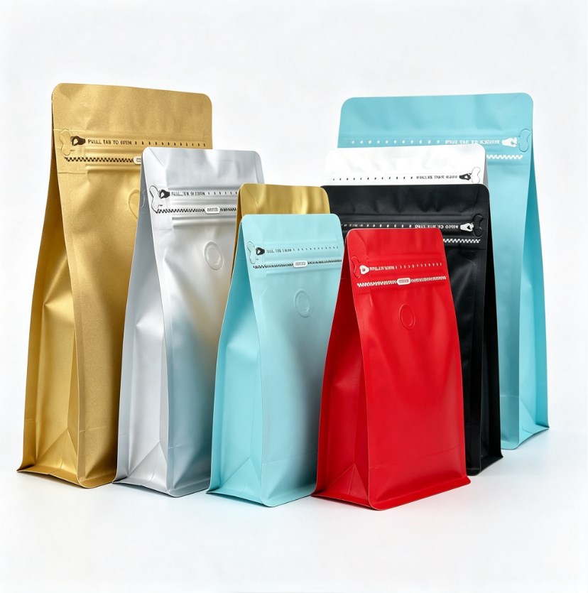 Flat Bottom Coffee Bean Bag Pouch with One-Way Valve | Premium Resealable Coffee Packaging Bag