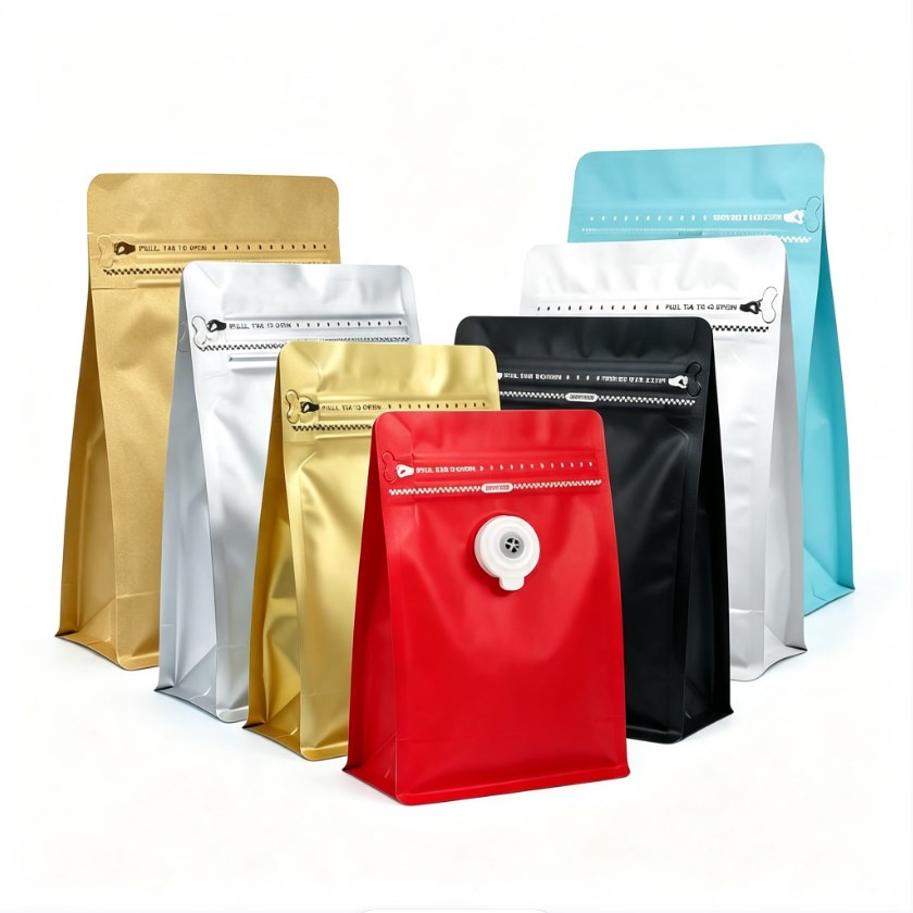 50pcs Flat Bottom Coffee Bean Bag with One-Way Valve | Premium Resealable Zip Lock Coffee Packaging