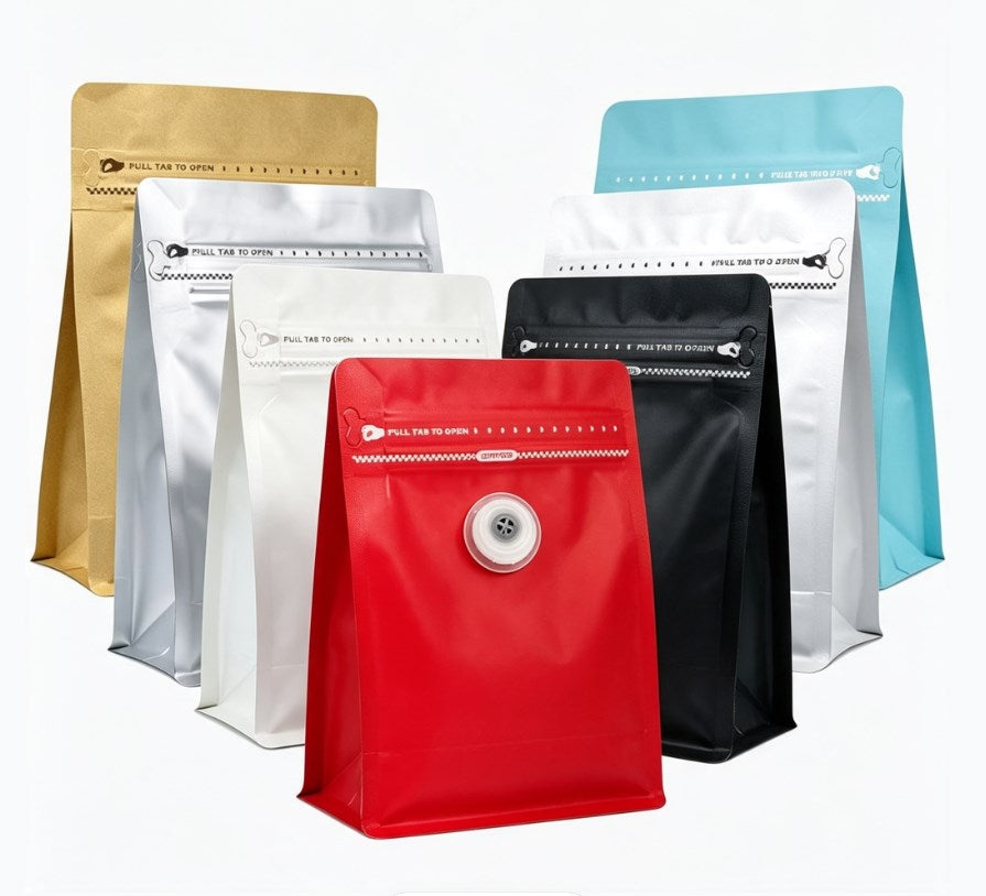 Flat Bottom Coffee Bean Bag Pouch with One-Way Valve | Premium Resealable Coffee Packaging Bag