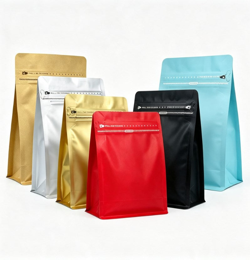 Flat Bottom Coffee Bean Bag Pouch with One-Way Valve | Premium Resealable Coffee Packaging Bag