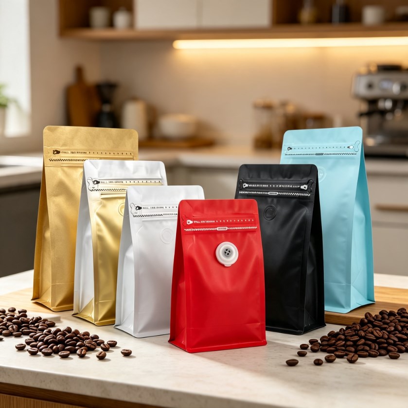 Flat Bottom Coffee Bean Bag Pouch with One-Way Valve | Premium Resealable Coffee Packaging Bag