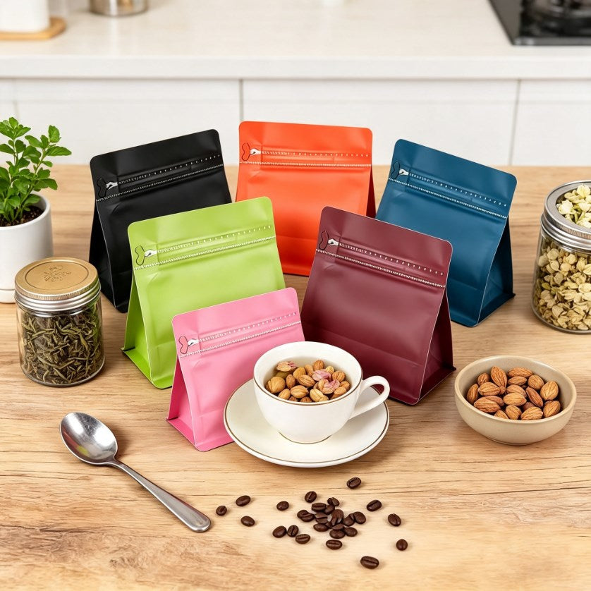 5PCS Flat Bottom Coffee Bean Bag Rubik's cube Pouch with One-Way Valve | Premium Resealable Coffee Packaging Bag