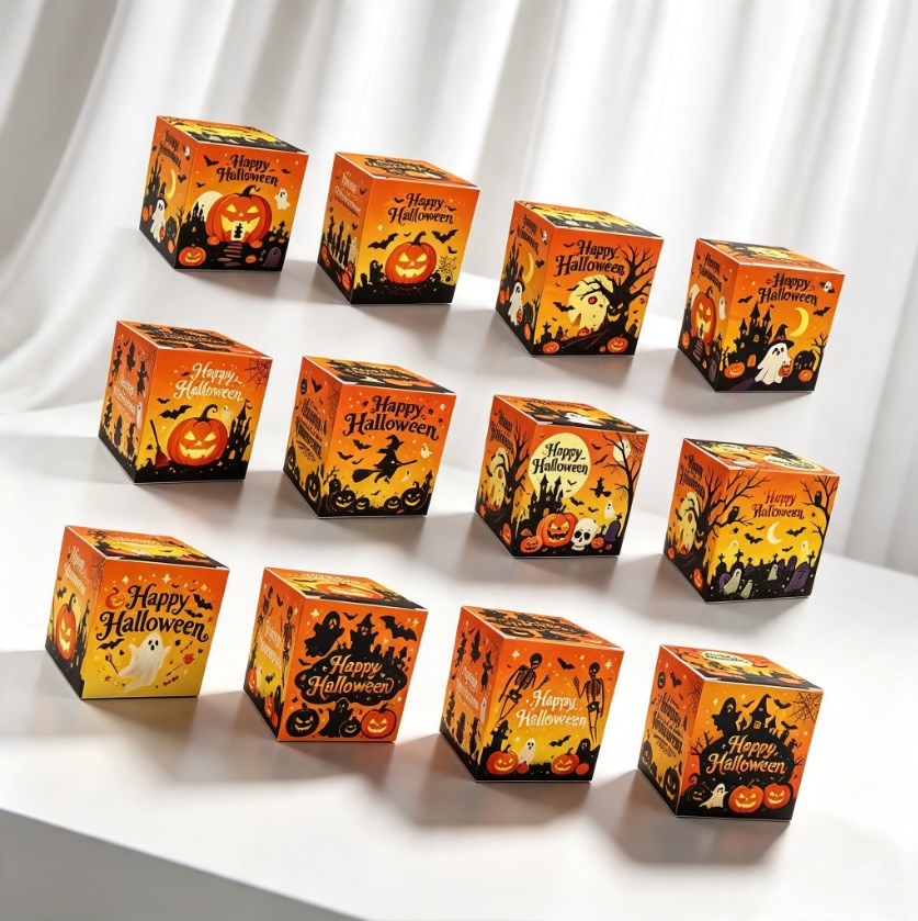 12pcs | Halloween Candy Treat Box | Printed Halloween Party Favor Box for Candy, Cookies, Snacks