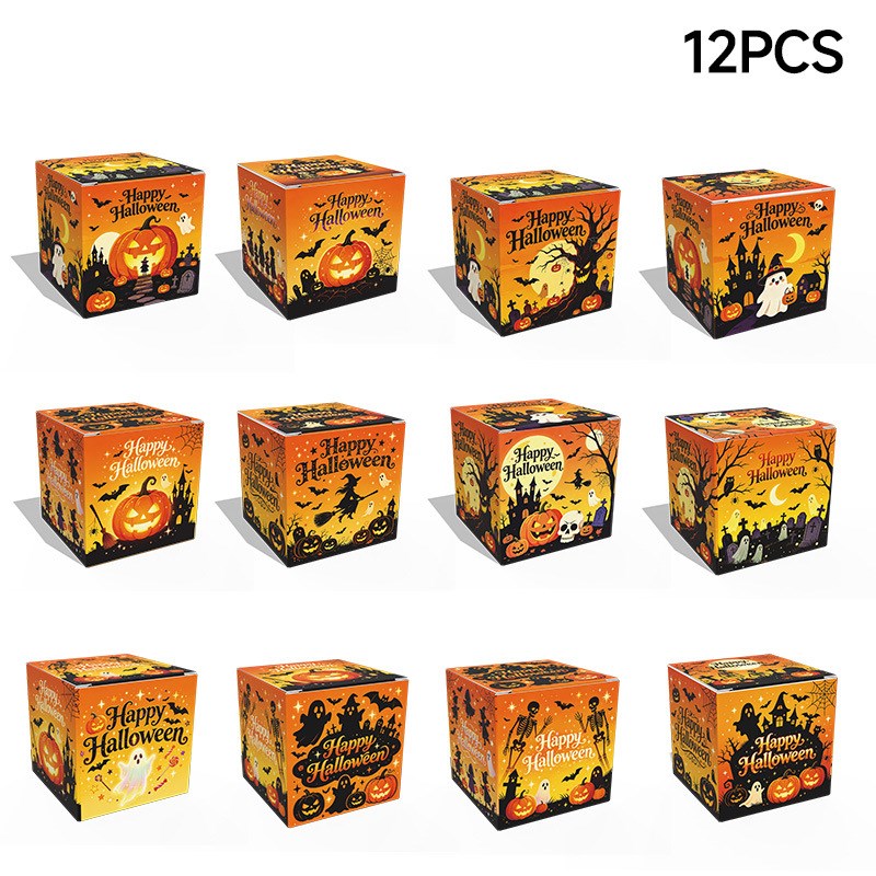 12pcs | Halloween Candy Treat Box | Printed Halloween Party Favor Box for Candy, Cookies, Snacks