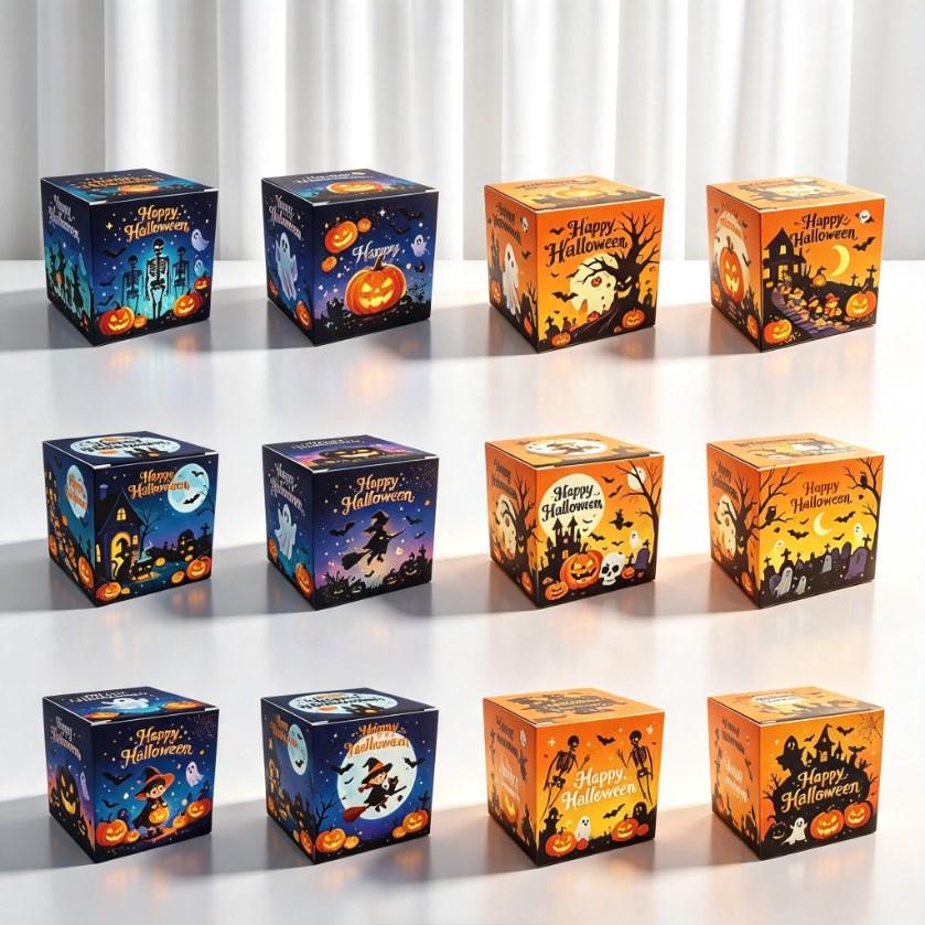 12pcs | Halloween Candy Treat Box | Printed Halloween Party Favor Box for Candy, Cookies, Snacks