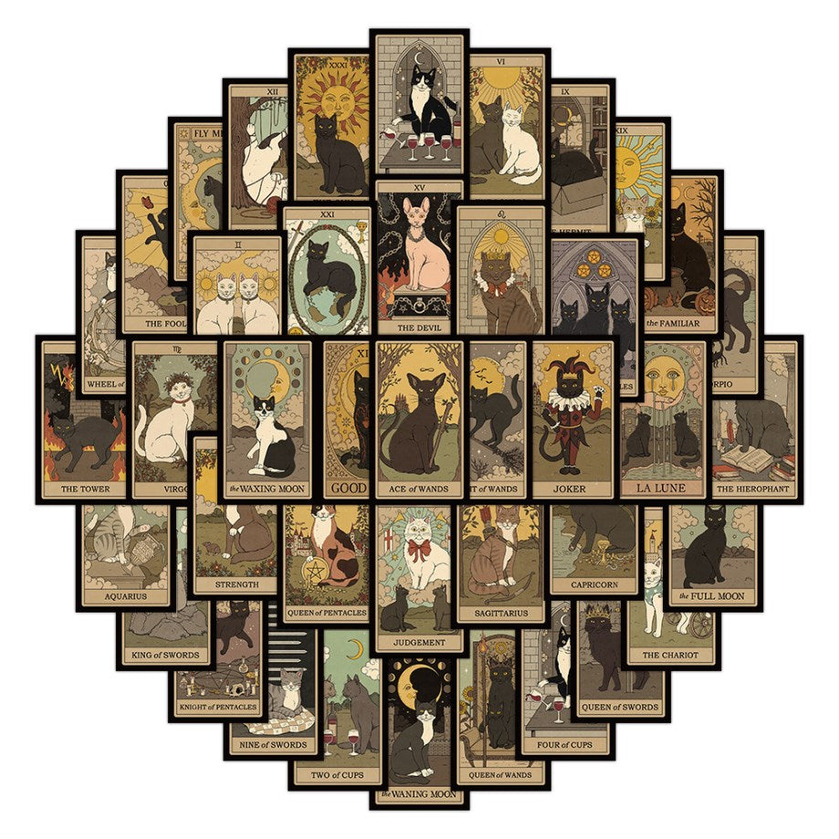 78PCS Magic Cats Tarot Stickers Waterproof Vinyl Decals for Laptop Luggage Notebook Phone DIY Scrapb