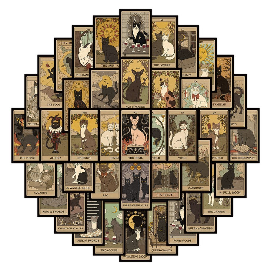 78PCS Magic Cats Tarot Stickers Waterproof Vinyl Decals for Laptop Luggage Notebook Phone DIY Scrapb