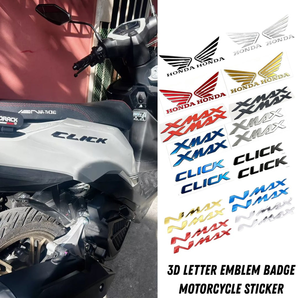 2PCS 3D Letter Emblem Badge Motorcycle Sticker | Waterproof Decal for XMAX NMAX CLICK Honda Wing