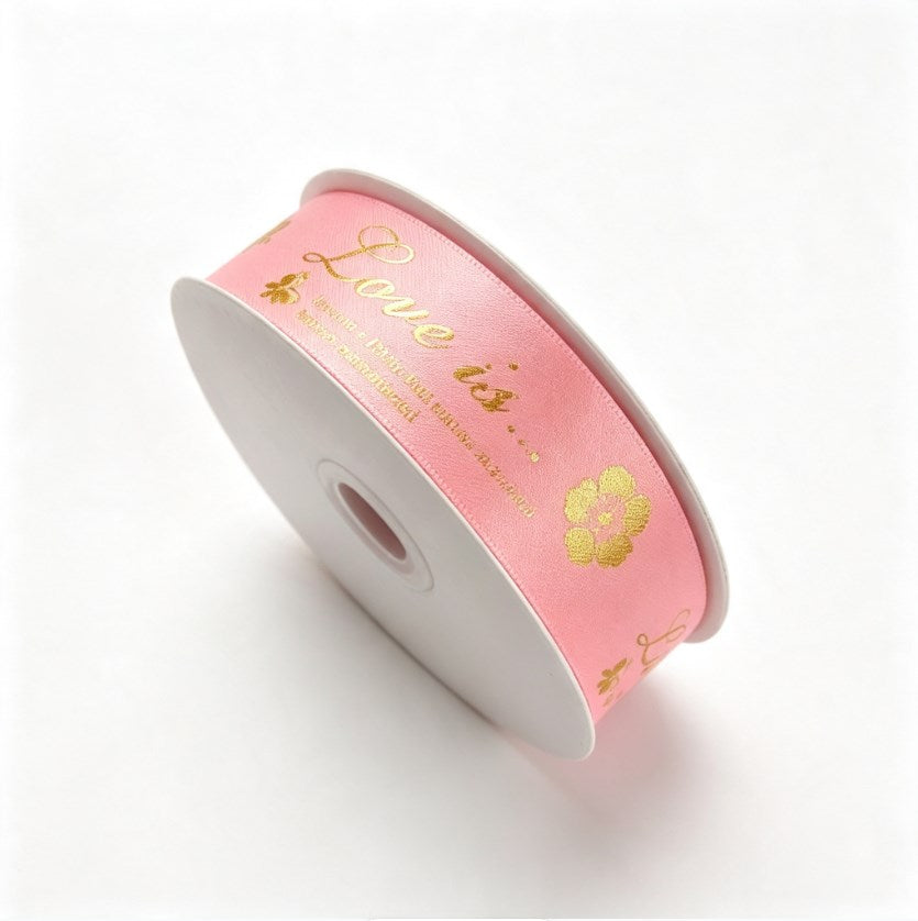 3cm x 50Yards Double-Sided Gold Print Ribbon | Soft Light Plastic Ribbon for Wedding Flower Gift Wra