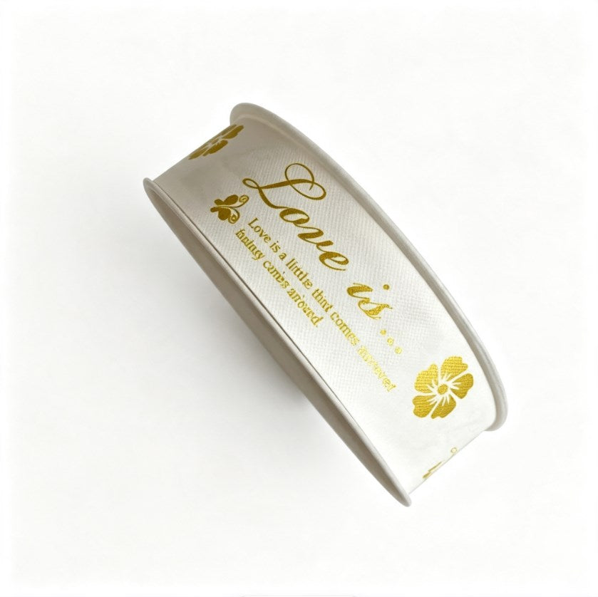 3cm x 50Yards Double-Sided Gold Print Ribbon | Soft Light Plastic Ribbon for Wedding Flower Gift Wra