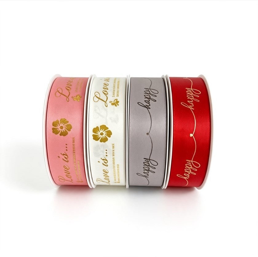 3cm x 50Yards Double-Sided Gold Print Ribbon | Soft Light Plastic Ribbon for Wedding Flower Gift Wra
