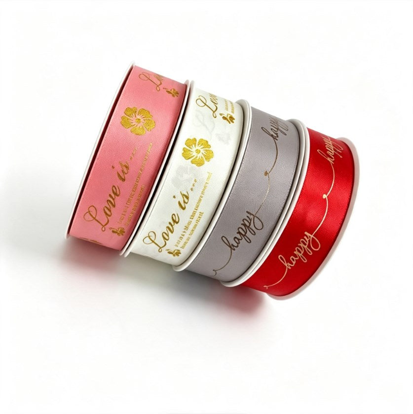 3cm x 50Yards Double-Sided Gold Print Ribbon | Soft Light Plastic Ribbon for Wedding Flower Gift Wra