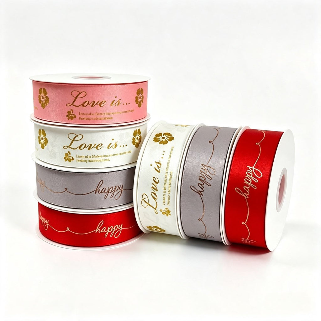 3cm x 50Yards Double-Sided Gold Print Ribbon | Soft Light Plastic Ribbon for Wedding Flower Gift Wra