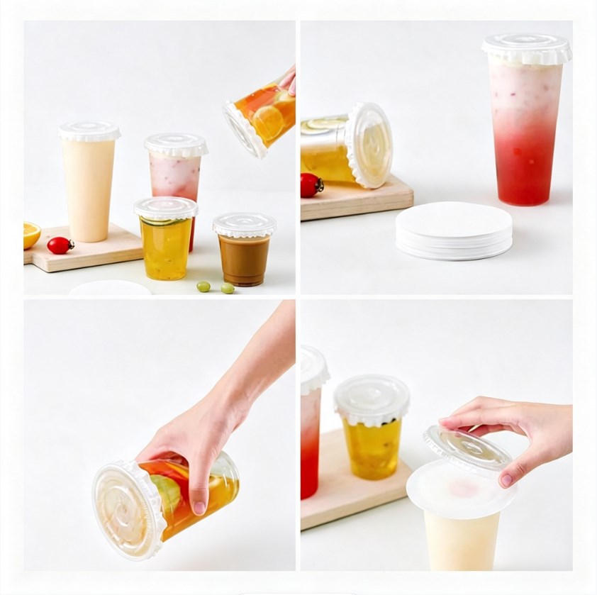 500pcs 13cm | Leak-Proof Cup Sealing Paper | Anti-Overflow Paper Mat for Milk Tea, Coffee & Takeaway
