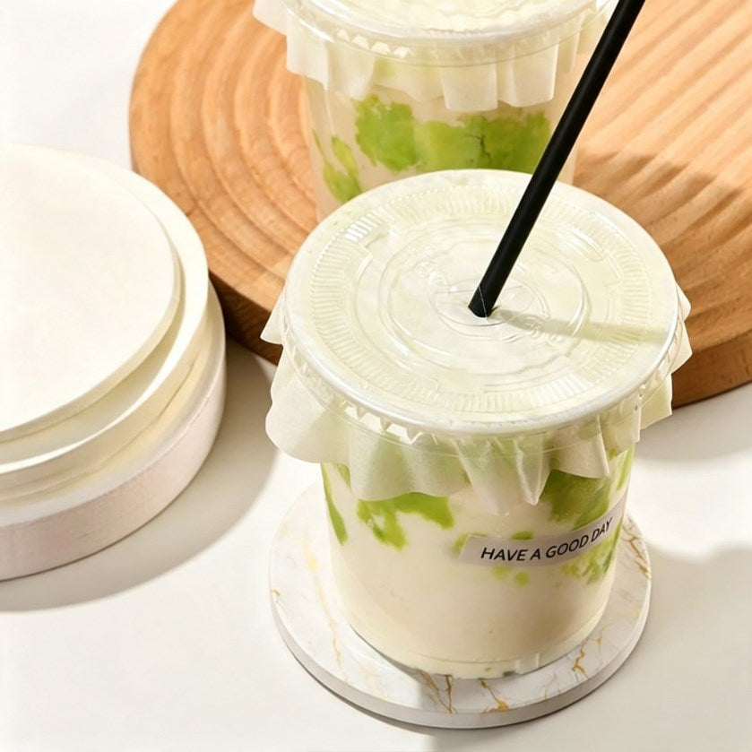 500pcs 13cm | Leak-Proof Cup Sealing Paper | Anti-Overflow Paper Mat for Milk Tea, Coffee & Takeaway