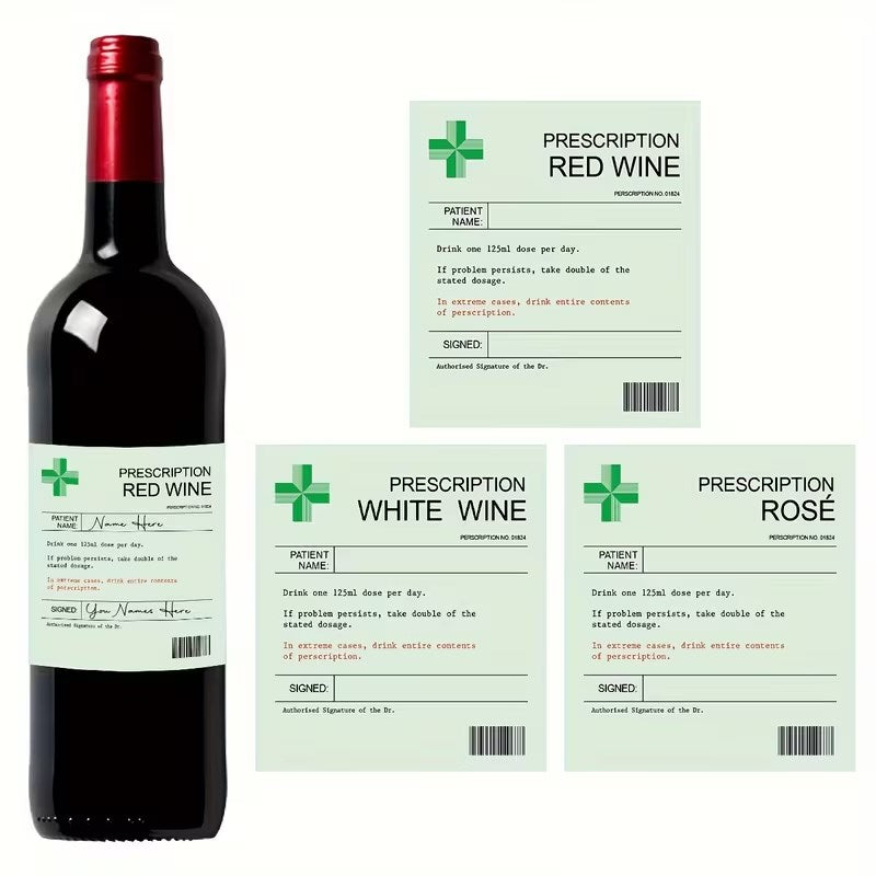 6PCS 3Styles Wine Bottle Label Stickers | Prescription Wine Labels | for Birthday Anniversary Gifts