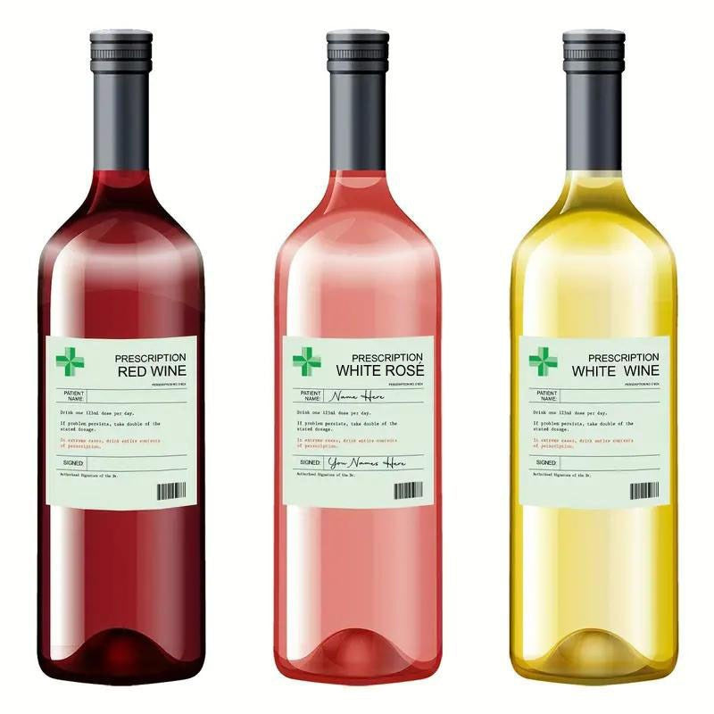 6PCS 3Styles Wine Bottle Label Stickers | Prescription Wine Labels | for Birthday Anniversary Gifts