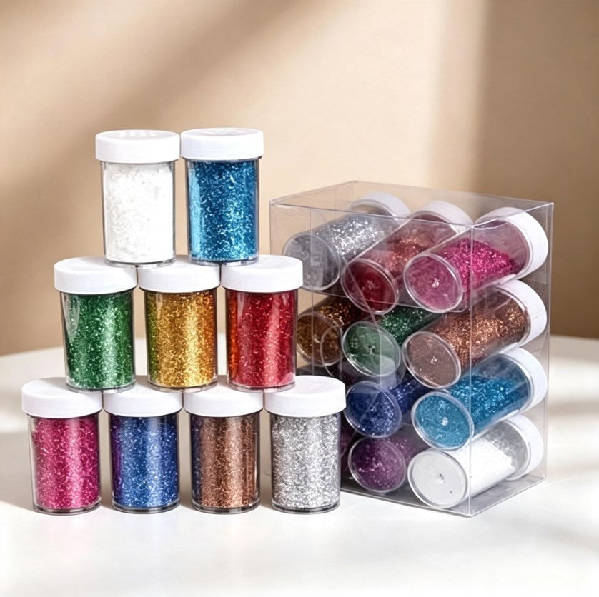 12pcs Glitter Bottles Set 5cm | Fine Glitter for Arts & Crafts, Nail Art, Makeup & Resin DIY