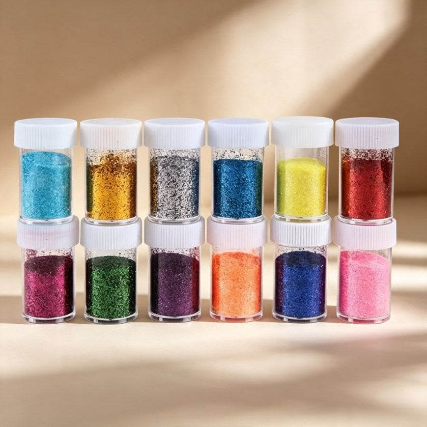 12pcs Glitter Bottles Set 5cm | Fine Glitter for Arts & Crafts, Nail Art, Makeup & Resin DIY