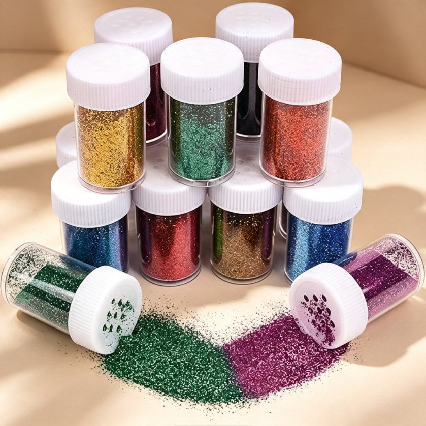 12pcs Glitter Bottles Set 5cm | Fine Glitter for Arts & Crafts, Nail Art, Makeup & Resin DIY