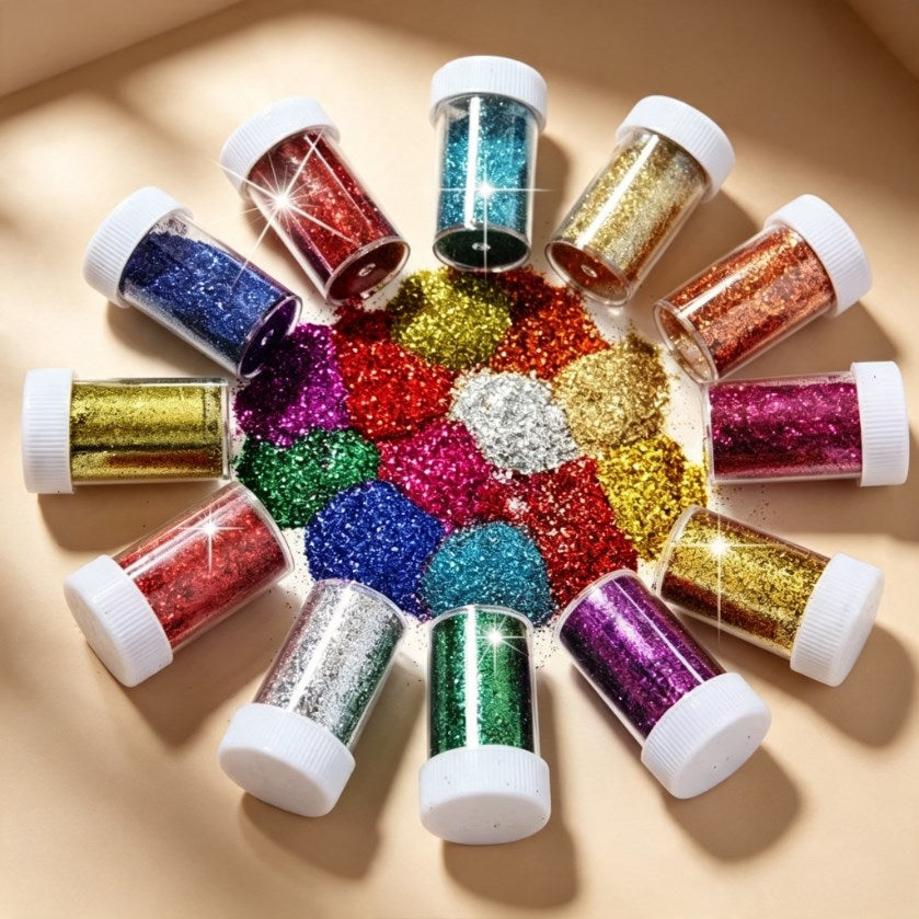 12pcs Glitter Bottles Set 5cm | Fine Glitter for Arts & Crafts, Nail Art, Makeup & Resin DIY