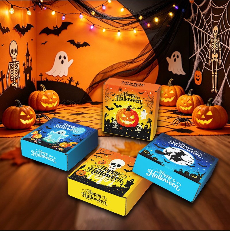 4pcs Halloween Mailer Box Random Design Candy Snack Gift Box Treat Packaging Halloween Party