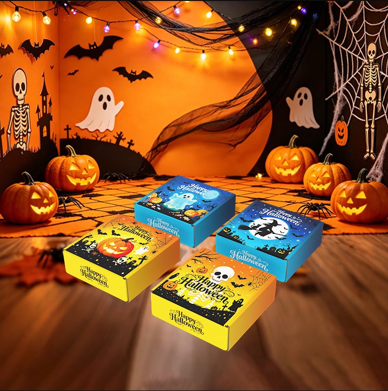 4pcs Halloween Mailer Box Random Design Candy Snack Gift Box Treat Packaging Halloween Party