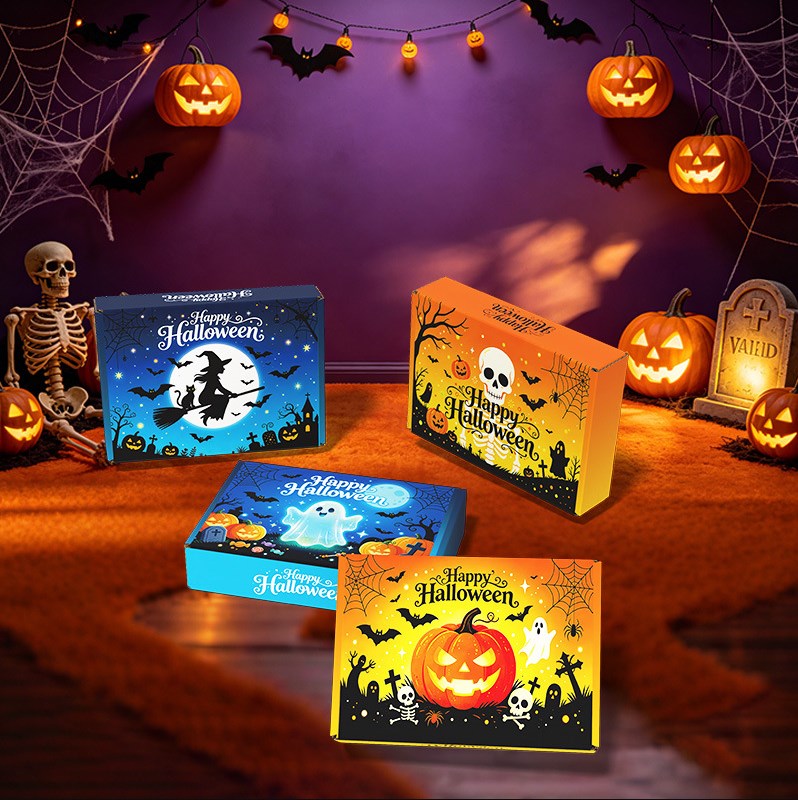 4pcs Halloween Mailer Box Random Design Candy Snack Gift Box Treat Packaging Halloween Party