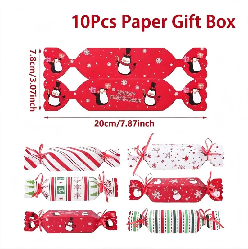 10pcs Christmas Candy Shaped Gift Box Perfect for giveaways, treats, and small gifts