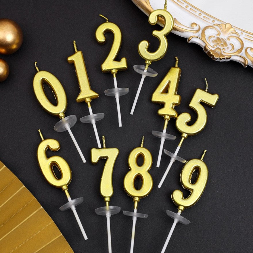 1pc Gold Number 0-9 Candle Cake Topper | Birthday Party Cupcake Decoration