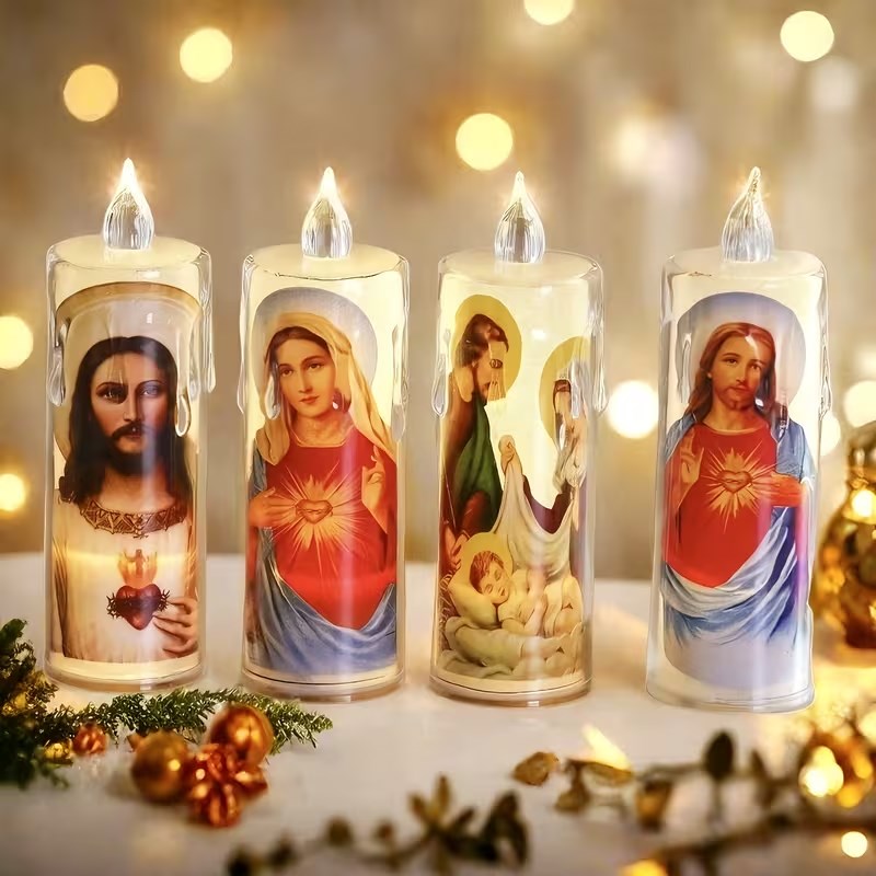 4pcs Religious Flameless LED Candles | Prayer Night Lights Candles | Safe & Silent | Random Design