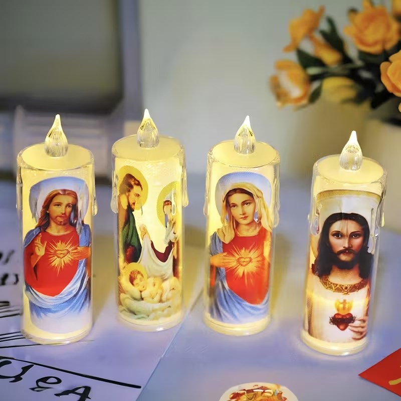 4pcs Religious Flameless LED Candles | Prayer Night Lights Candles | Safe & Silent | Random Design