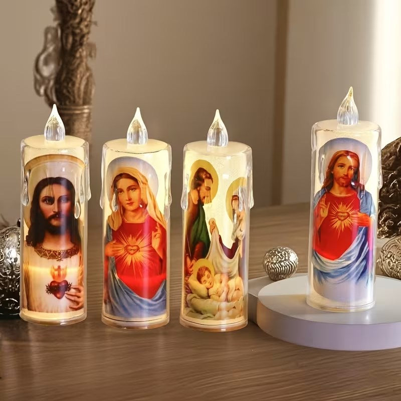 4pcs Religious Flameless LED Candles | Prayer Night Lights Candles | Safe & Silent | Random Design